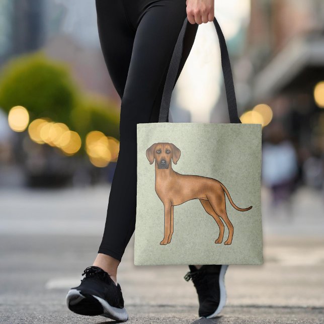 Bolsa Tote Cão Leão Cartoon Marrom Rhodesian Ridgeback Verde (Please note: This image is a digital mockup. The product may not be in scale.)