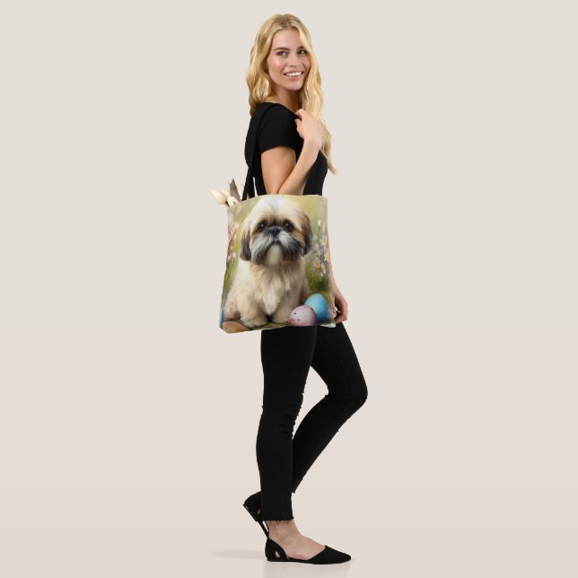 Bolsa Tote Cão Lhasa Apso com Feriado de Ovos de Páscoa  (No(a) Modelo)
