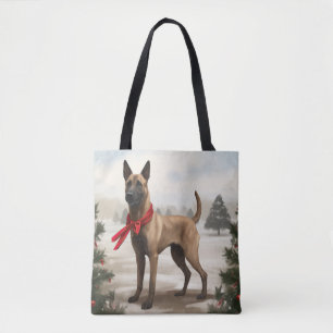 Bolsa Tote Cão Malinois Belga na Neve Natal