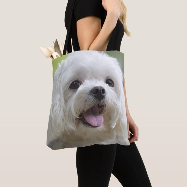Bolsa Tote Cão maltês branco (Close Up)