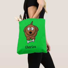 Bolsa Tote Cão-marrom com osso personalizado em verde