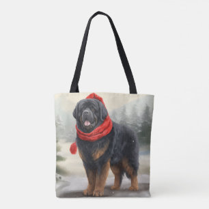 Bolsa Tote Cão Mastim Tibetano na Neve Natal