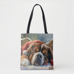 Bolsa Tote Cão Mastim Tibetano Natal Festivo
