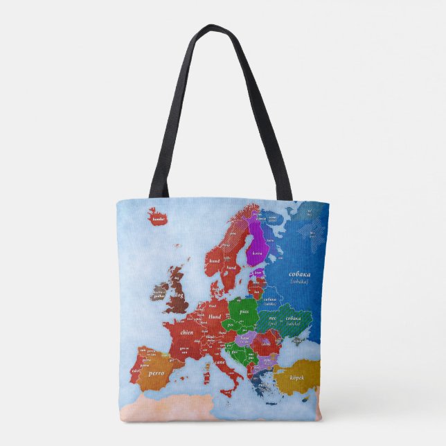 Bolsa Tote Cão no saco europeu do mapa das línguas (Verso)