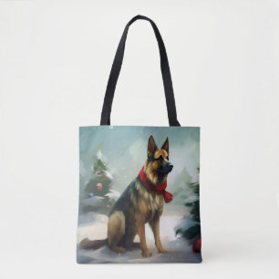 Bolsa Tote Cão Pastor Alemão na Neve Natal