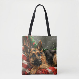 Bolsa Tote Cão Pastor Alemão Natal Festivo