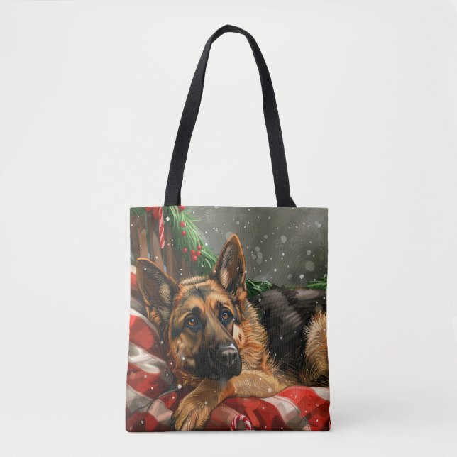 Bolsa Tote Cão Pastor Alemão Natal Festivo (Frente)