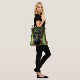 Bolsa Tote Cão Pastor Alemão vestido para o Dia de São Patríc