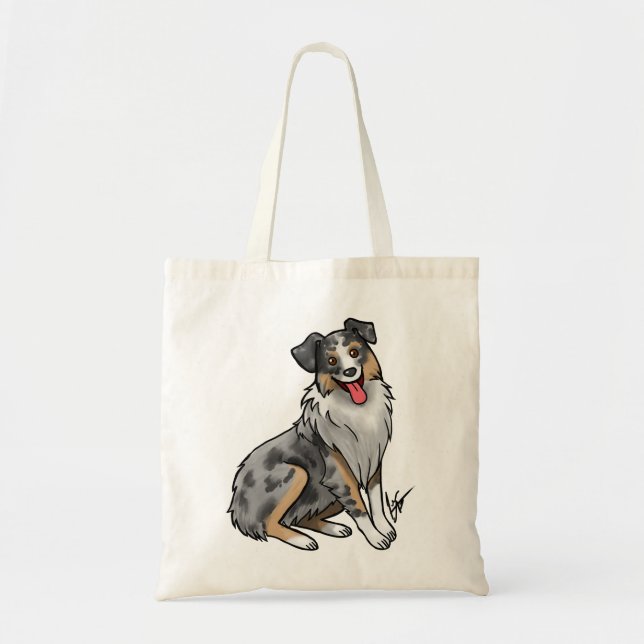 Bolsa Tote Cão - Pastor Australiano - Mira Azul (Frente)
