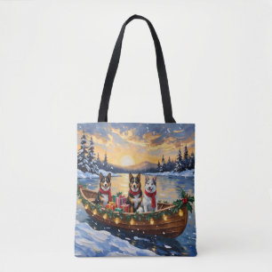 Bolsa Tote Cão Pastor Australiano no barco de Natal