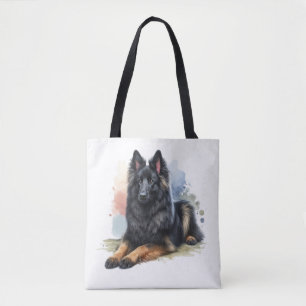 Bolsa Tote Cão Pastor Belga em Aquarela