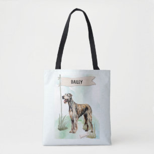 Bolsa Tote Cão Personalizado de Aquarela Irish Wolfhound