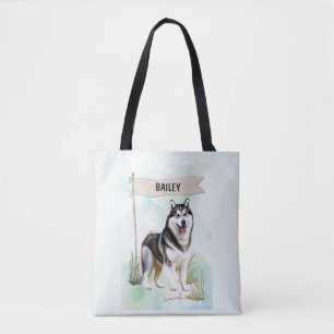 Bolsa Tote Cão Personalizado em Aquarela Siberian Husky