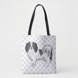 Bolsa Tote Cão Phalène com padrão de pegada de pata cinza e p