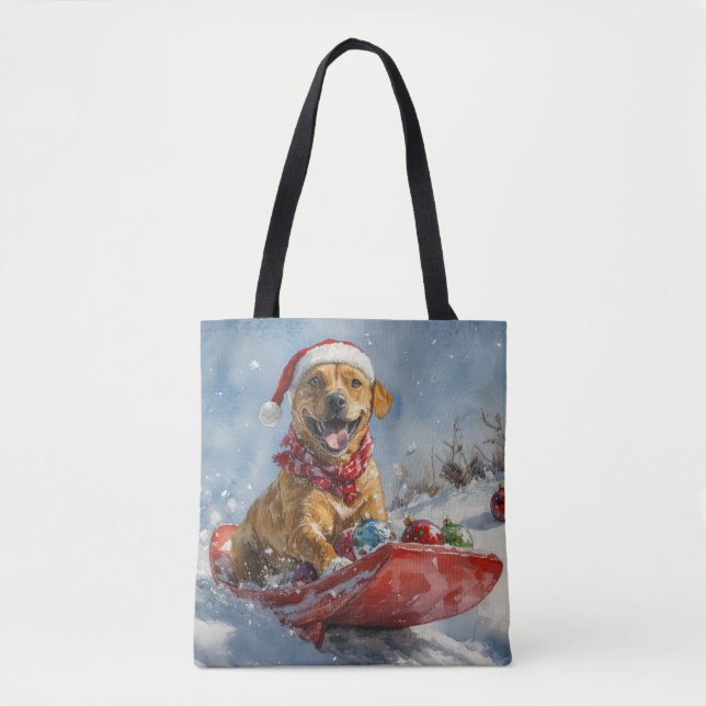 Bolsa Tote Cão Rhodesian Ridgeback em Trenó de Natal (Frente)