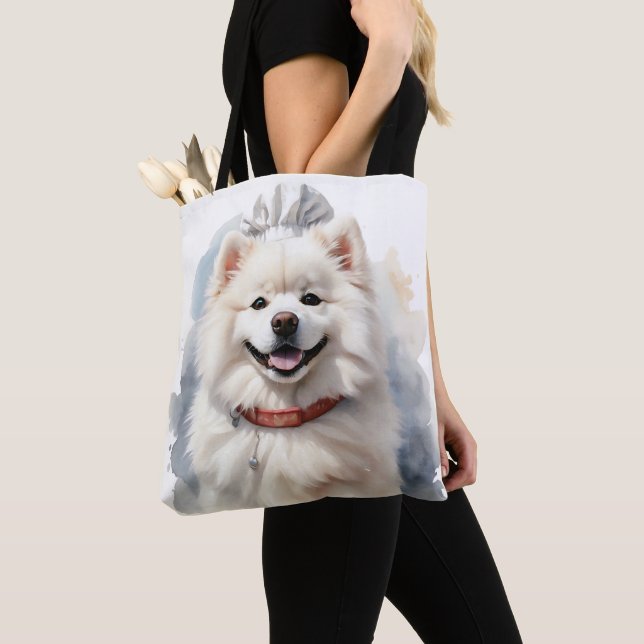 BOLSA TOTE CÃO SAMOÍDO DE GRANDE FLUFAÇÃO BRANCA (Close Up)