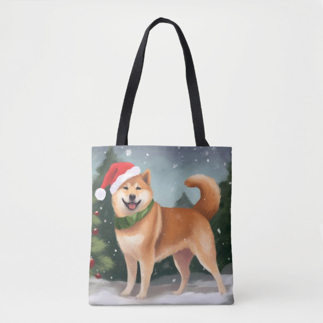 Bolsa Tote Cão Shiba Inu no Natal da Neve (Frente)