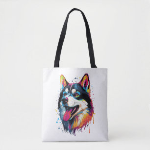 Bolsa Tote cão siberiano colorido ao estilo PopArt