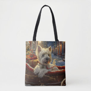 Bolsa Tote Cão Terrier Branco do West Highland Natal Festivo