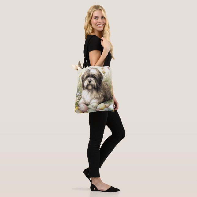 Bolsa Tote Cão Terrier Tibetano com Feriado de Ovos de Páscoa (No(a) Modelo)