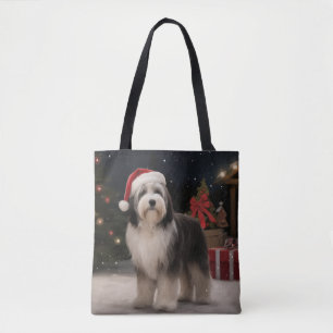 Bolsa Tote Cão Terrier Tibetano na Neve Natal