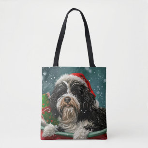 Bolsa Tote Cão Terrier Tibetano Natal Festivo