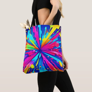 Bolsa Tote Caos Coloridos: Abstrato de Arte com Pinta Splatte