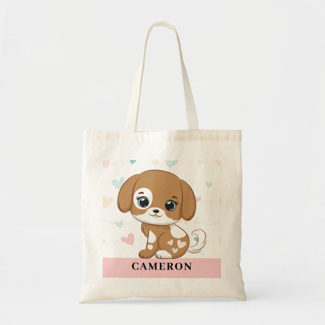 Bolsa Tote Cãozinho bonito e doce | Tote Bag rosa personaliza (Frente)
