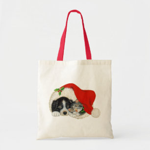 Bolsa Tote Cãozinho E Gatinho Dormindo Num Chapéu De Papai No