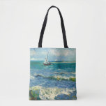 Bolsa Tote Capa | Vincent Van Gogh<br><div class="desc">A paisagem nas proximidades de Les Saintes-Maries-de-la-Mer (1888) pelo artista poste-impressionista holandês Vincent Van Gogh. Arte original é uma pintura de capa de mar em óleo que mostra um barco em um oceano azul abstrato. Use as ferramentas de design para adicionar texto personalizado ou personalizar a imagem.</div>