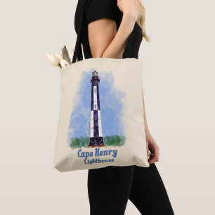 Bolsa Tote Cape Henry Lighthouse Watercolor - Virgínia