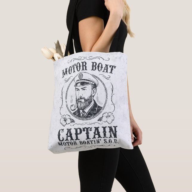 Bolsa Tote Capitão de Barco a Motor Divertido Pontão Boating (Close Up)