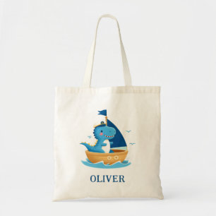 Bolsa Tote Capitão de Barco Dino Azul Fofo 
