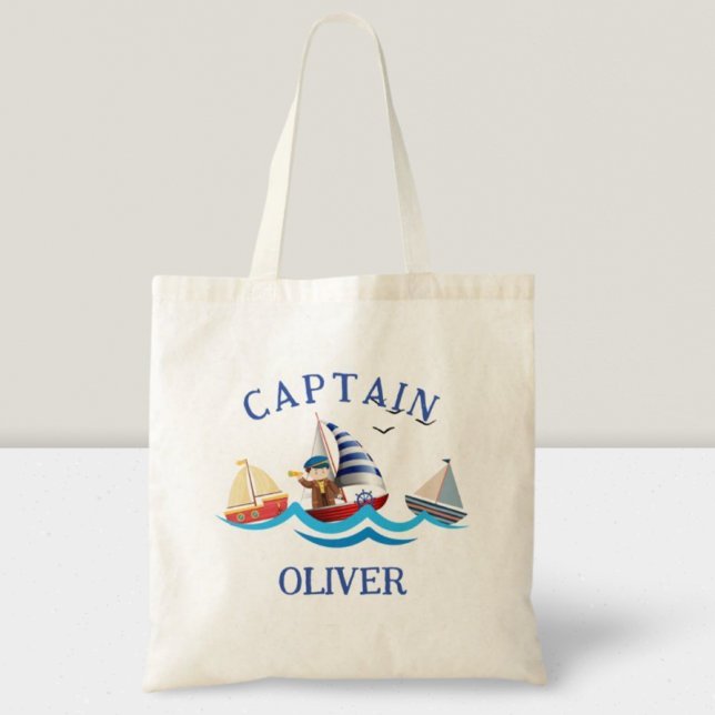 Bolsa Tote Capitão de Barco Náutico de Crianças Personalizado (Criador carregado)