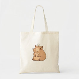 Bolsa Tote Capivara Fofa com Design Kawaii de Flor Margarida