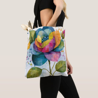 Bolsa Tote Caprichosa Rosa Abstrata Colorida em Aquarela