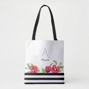 Bolsa Tote Cápsulas vermelhas com aquarelas Monograma de Arte