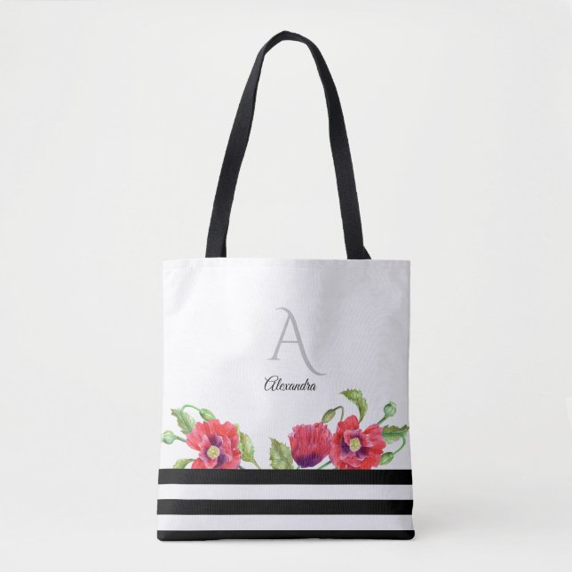 Bolsa Tote Cápsulas vermelhas com aquarelas Monograma de Arte (Frente)