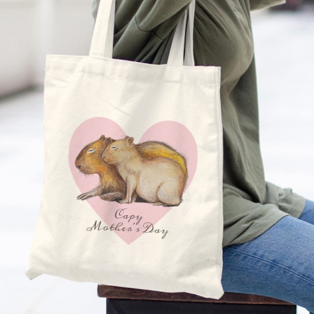Bolsa Tote Captar Dia de as mães Cute Capybara Baby & Mãe Per (Criador carregado)