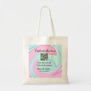 Bolsa Tote Capturar a combinação azul-rosa do marble add QR s