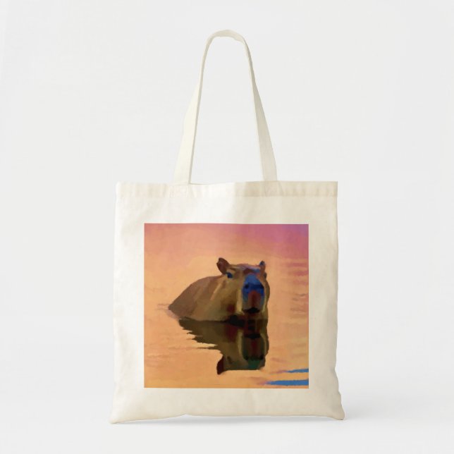 Bolsa Tote Capybara Emergindo de um Lago Tranquilo (Frente)