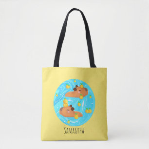 Bolsa Tote Capybaras Em Água Com Laranjas