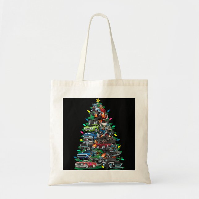 Bolsa Tote Car Madness Christmas Tree! Classic Muscle Cars an (Frente)