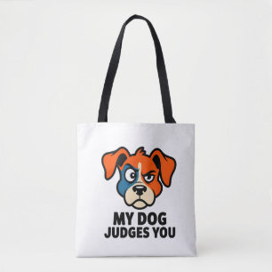 Bolsa Tote Cara de Cachorro Julgador Arte de Citação Sarcásti