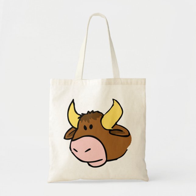 Bolsa Tote Cara do touro dos desenhos animados de Brown (Frente)