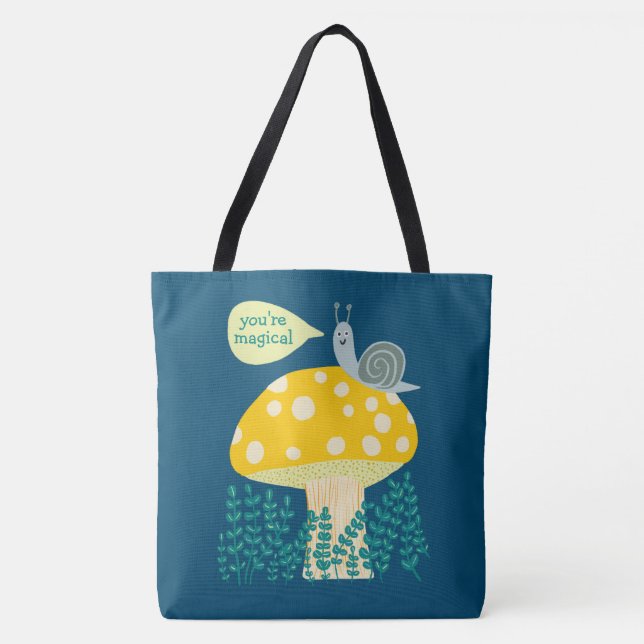Bolsa Tote Caracol Whimsical em Magical Mushroom CUSTOM (Frente)
