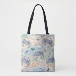 Bolsa Tote Caranguejo Azul e Conchas na Praia