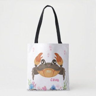 Bolsa Tote Caranguejo com bolhas sutis e floral submarino