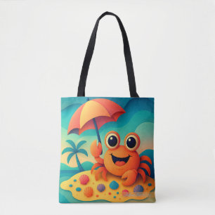 Bolsa Tote Caranguejo Feliz na Praia com Guarda-Chuva Tropica