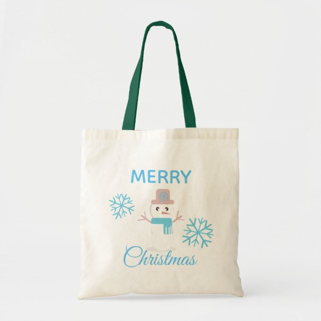 Bolsa Tote Caráter Bonito de Natal Snowman Snowflakes (Frente)
